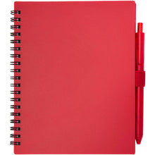 Load image into Gallery viewer, Niove recycled plastic soft cover notebook and ballpoint pen set (blue ink) — Red (front)