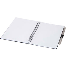 Load image into Gallery viewer, Niove recycled plastic soft cover notebook and ballpoint pen set (blue ink) — Black (detail)