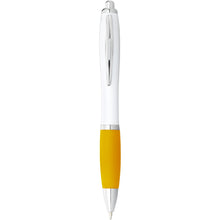 Load image into Gallery viewer, Nash ballpoint pen with white barrel and coloured grip (black ink) — White / Yellow (front)