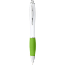 Load image into Gallery viewer, Nash ballpoint pen with white barrel and coloured grip (black ink) — White / Lime (front)