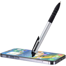 Load image into Gallery viewer, Trine 3-ink RCS recycled ballpoint pen with stylus — Silver / Black (detail)