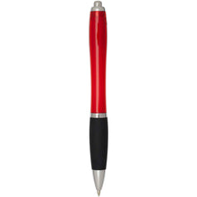 Load image into Gallery viewer, Nash RCS recycled plastic ballpoint pen with coloured barrel and black grip (black ink) — Red (back)