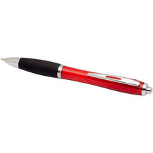 Load image into Gallery viewer, Nash RCS recycled plastic ballpoint pen with coloured barrel and black grip (black ink) — Red (detail)
