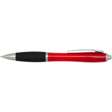 Load image into Gallery viewer, Nash RCS recycled plastic ballpoint pen with coloured barrel and black grip (black ink) — Red (front)