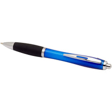 Load image into Gallery viewer, Nash RCS recycled plastic ballpoint pen with coloured barrel and black grip (black ink) — Royal blue (detail)