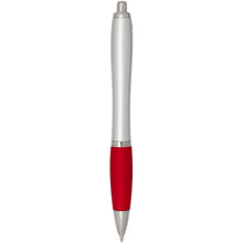 Load image into Gallery viewer, Nash RCS recycled plastic ballpoint pen with silver barrel and coloured grip (black ink) — Red (back)