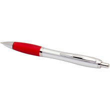 Load image into Gallery viewer, Nash RCS recycled plastic ballpoint pen with silver barrel and coloured grip (black ink) — Red (detail)