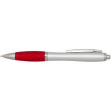 Load image into Gallery viewer, Nash RCS recycled plastic ballpoint pen with silver barrel and coloured grip (black ink) — Red (front)