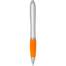Load image into Gallery viewer, Nash RCS recycled plastic ballpoint pen with silver barrel and coloured grip (black ink) — Orange (back)