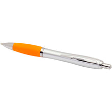 Load image into Gallery viewer, Nash RCS recycled plastic ballpoint pen with silver barrel and coloured grip (black ink) — Orange (detail)