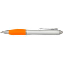 Load image into Gallery viewer, Nash RCS recycled plastic ballpoint pen with silver barrel and coloured grip (black ink) — Orange (front)