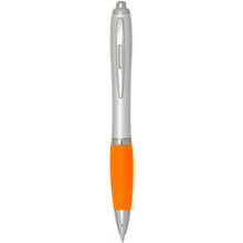 Load image into Gallery viewer, Nash RCS recycled plastic ballpoint pen with silver barrel and coloured grip (black ink) — Orange