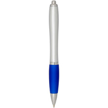 Load image into Gallery viewer, Nash RCS recycled plastic ballpoint pen with silver barrel and coloured grip (black ink) — Royal blue (back)