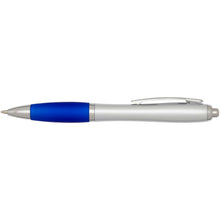 Load image into Gallery viewer, Nash RCS recycled plastic ballpoint pen with silver barrel and coloured grip (black ink) — Royal blue (front)
