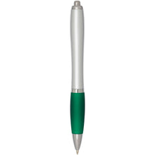 Load image into Gallery viewer, Nash RCS recycled plastic ballpoint pen with silver barrel and coloured grip (black ink) — Green (back)