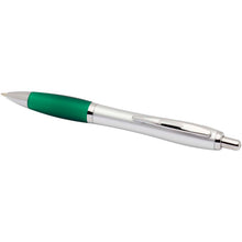 Load image into Gallery viewer, Nash RCS recycled plastic ballpoint pen with silver barrel and coloured grip (black ink) — Green (detail)