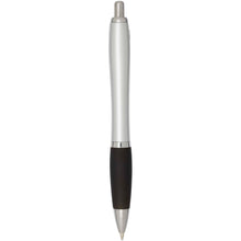 Load image into Gallery viewer, Nash RCS recycled plastic ballpoint pen with silver barrel and coloured grip (black ink) — Black (back)