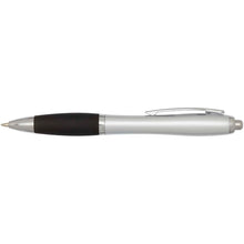 Load image into Gallery viewer, Nash RCS recycled plastic ballpoint pen with silver barrel and coloured grip (black ink) — Black (front)