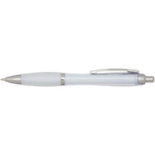 Load image into Gallery viewer, Nash RCS recycled plastic ballpoint pen with coloured barrel and grip (blue ink) — Transparent (front)