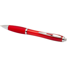 Load image into Gallery viewer, Nash RCS recycled plastic ballpoint pen with coloured barrel and grip (blue ink) — Red (detail)