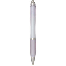 Load image into Gallery viewer, Nash RCS recycled plastic ballpoint pen with coloured barrel and grip (blue ink) — Lilac (back)