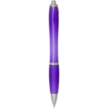 Load image into Gallery viewer, Nash RCS recycled plastic ballpoint pen with coloured barrel and grip (blue ink) — Purple (back)