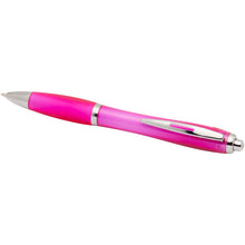 Load image into Gallery viewer, Nash RCS recycled plastic ballpoint pen with coloured barrel and grip (blue ink) — Pink (detail)