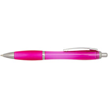 Load image into Gallery viewer, Nash RCS recycled plastic ballpoint pen with coloured barrel and grip (blue ink) — Pink (front)