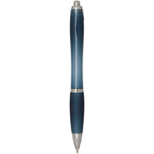 Load image into Gallery viewer, Nash RCS recycled plastic ballpoint pen with coloured barrel and grip (blue ink) — Hale Blue (back)
