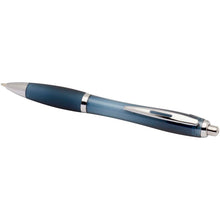 Load image into Gallery viewer, Nash RCS recycled plastic ballpoint pen with coloured barrel and grip (blue ink) — Hale Blue (detail)