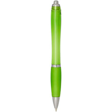 Load image into Gallery viewer, Nash RCS recycled plastic ballpoint pen with coloured barrel and grip (blue ink) — Lime (back)