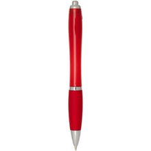Load image into Gallery viewer, Nash RCS recycled plastic ballpoint pen with coloured barrel and grip (black ink) — Red (back)