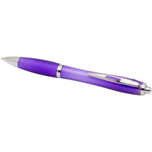 Load image into Gallery viewer, Nash RCS recycled plastic ballpoint pen with coloured barrel and grip (black ink) — Purple (detail)