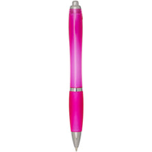 Load image into Gallery viewer, Nash RCS recycled plastic ballpoint pen with coloured barrel and grip (black ink) — Pink (back)