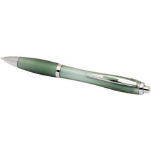 Load image into Gallery viewer, Nash RCS recycled plastic ballpoint pen with coloured barrel and grip (black ink) — Heather green (detail)