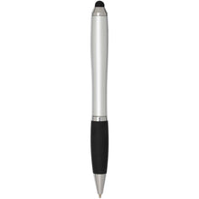 Load image into Gallery viewer, Nash RCS recycled plastic stylus ballpoint pen with coloured barrel and black grip (blue ink) — Silver (back)