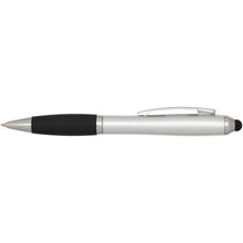 Load image into Gallery viewer, Nash RCS recycled plastic stylus ballpoint pen with coloured barrel and black grip (blue ink) — Silver (front)
