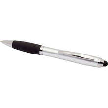 Load image into Gallery viewer, Nash RCS recycled plastic stylus ballpoint pen with coloured barrel and black grip (black ink) — Silver (detail)