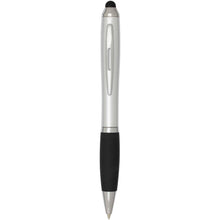 Load image into Gallery viewer, Nash RCS recycled plastic stylus ballpoint pen with coloured barrel and black grip (black ink) — Silver