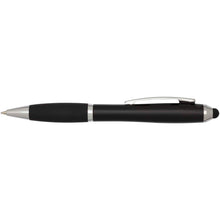 Load image into Gallery viewer, Nash RCS recycled plastic stylus ballpoint pen with coloured barrel and black grip (black ink) — Black (front)