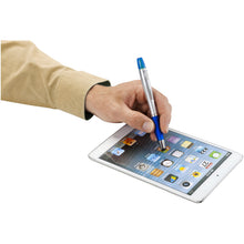 Load image into Gallery viewer, Nash stylus ballpoint pen and highlighter (black ink) — Silver / Royal blue (detail)