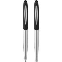 Load image into Gallery viewer, Geneva stylus ballpoint pen and rollerball pen set (blue ink) — Silver / Black (front)