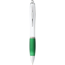 Load image into Gallery viewer, Nash ballpoint pen white barrel and coloured grip (blue ink) — White / Green (front)