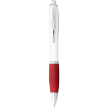 Load image into Gallery viewer, Nash ballpoint pen white barrel and coloured grip (blue ink) — White / Red (front)