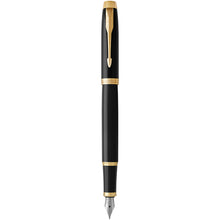 Load image into Gallery viewer, Parker IM fountain pen (blue ink) — Black / Gold (front)