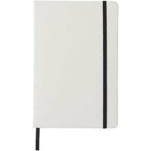 Load image into Gallery viewer, Spectrum A5 white notebook with coloured strap — White / Black (front)