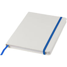 Load image into Gallery viewer, Spectrum A5 white notebook with coloured strap — White / Royal blue