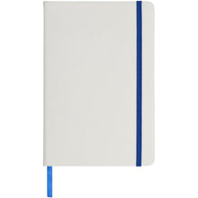 Load image into Gallery viewer, Spectrum A5 white notebook with coloured strap — White / Royal blue (front)