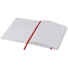 Load image into Gallery viewer, Spectrum A5 white notebook with coloured strap — White / Red (detail)