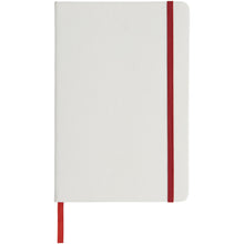 Load image into Gallery viewer, Spectrum A5 white notebook with coloured strap — White / Red (front)